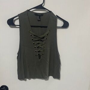 Forever 21 Khaki Lace-Up Tank Top